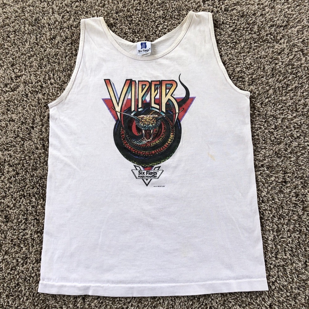 Vintage 90s Six Flags Viper Roller Coaster Tank Top Mens Small Single Stitch USA